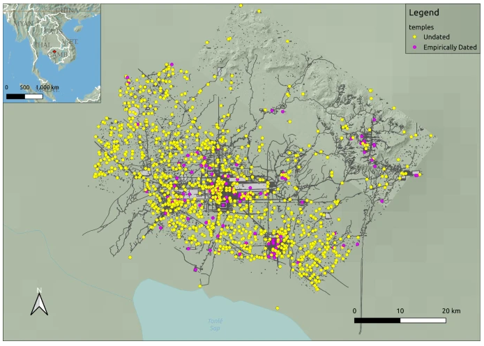 A mapped archaeological landscape at Angkor, Cambodia.